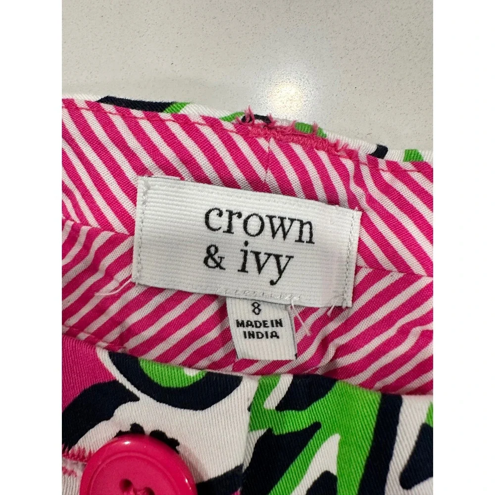 Crown Ivy Women's Paisley Print Shorts Pink Green Black White Size 8‎